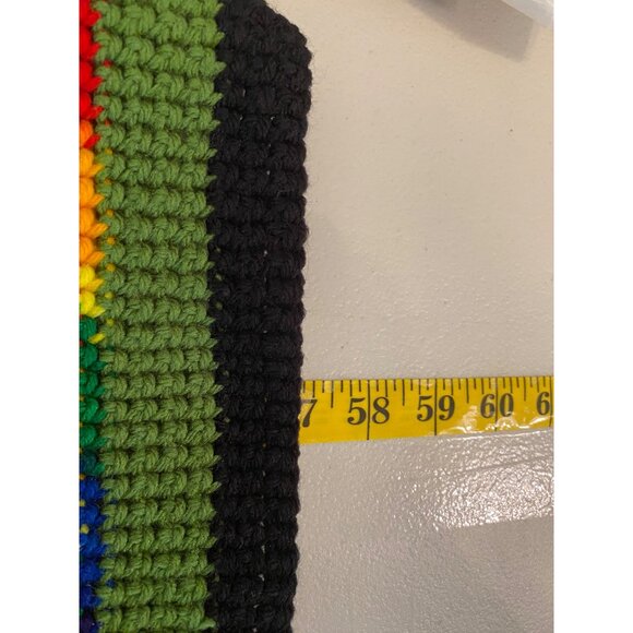 Handmade Multicolored Striped Crochet Blanket Southwest 57"x 57" - Picture 3 of 4